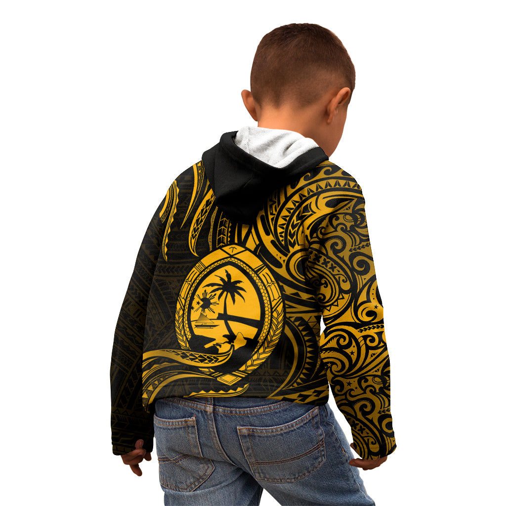 Polynesian Pride Guam Kid Hoodie With Polynesian Tribal Tattoo and Coat of Arms Gold Version LT9 - Polynesian Pride