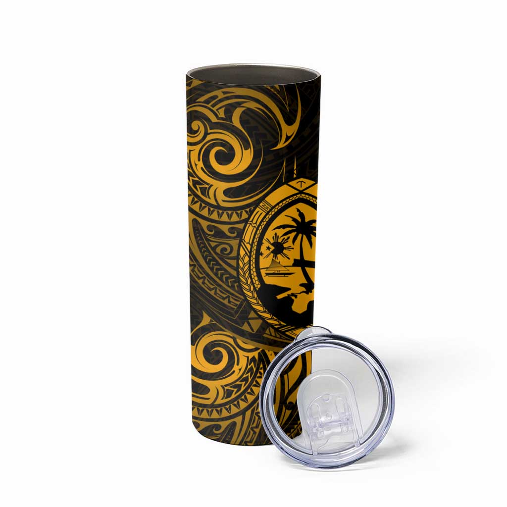 Polynesian Guam Coat of Arms Skinny Tumbler Polynesian Tribal Tattoo Gold Version