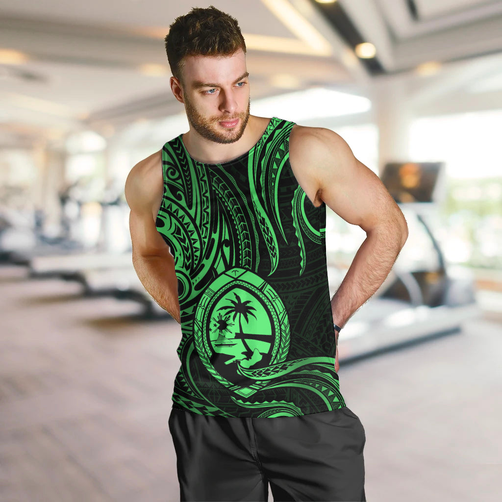 Polynesian Pride Guam Men Tank Top With Polynesian Tribal Tattoo and Coat of Arms Green Version LT9 - Polynesian Pride