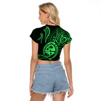 Polynesian Pride Guam Raglan Cropped T Shirt With Polynesian Tribal Tattoo and Coat of Arms Green Version LT9 - Polynesian Pride
