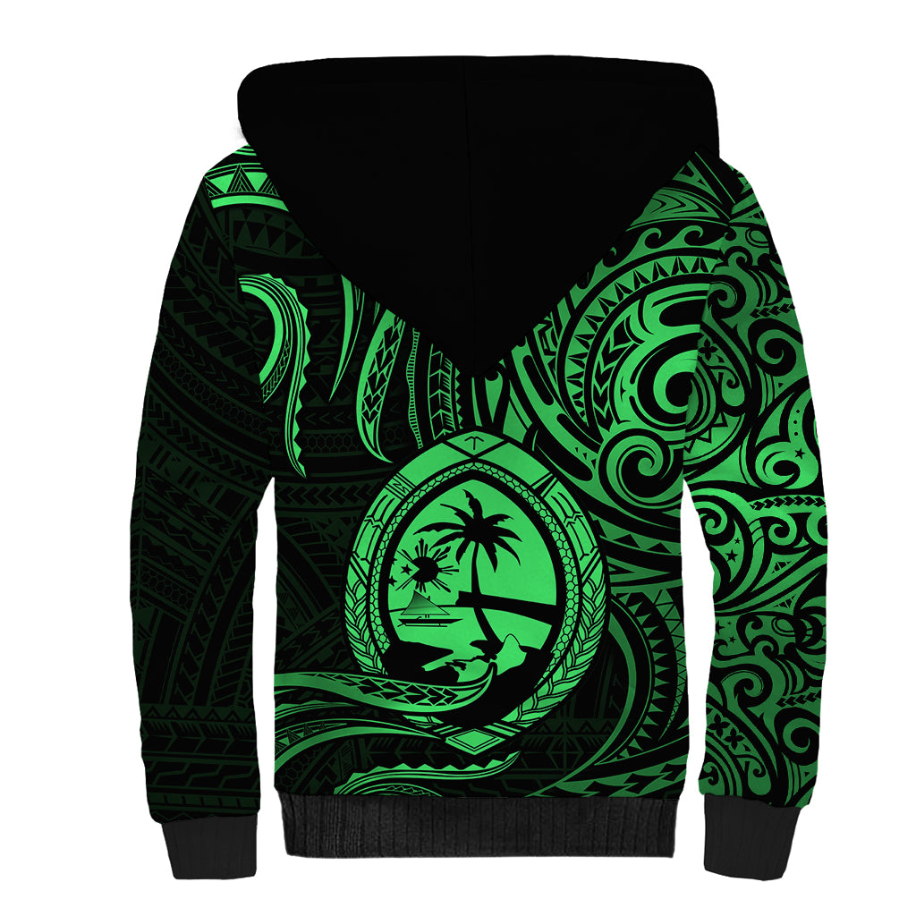 Polynesian Pride Guam Sherpa Hoodie With Polynesian Tribal Tattoo and Coat of Arms Green Version LT9 - Polynesian Pride