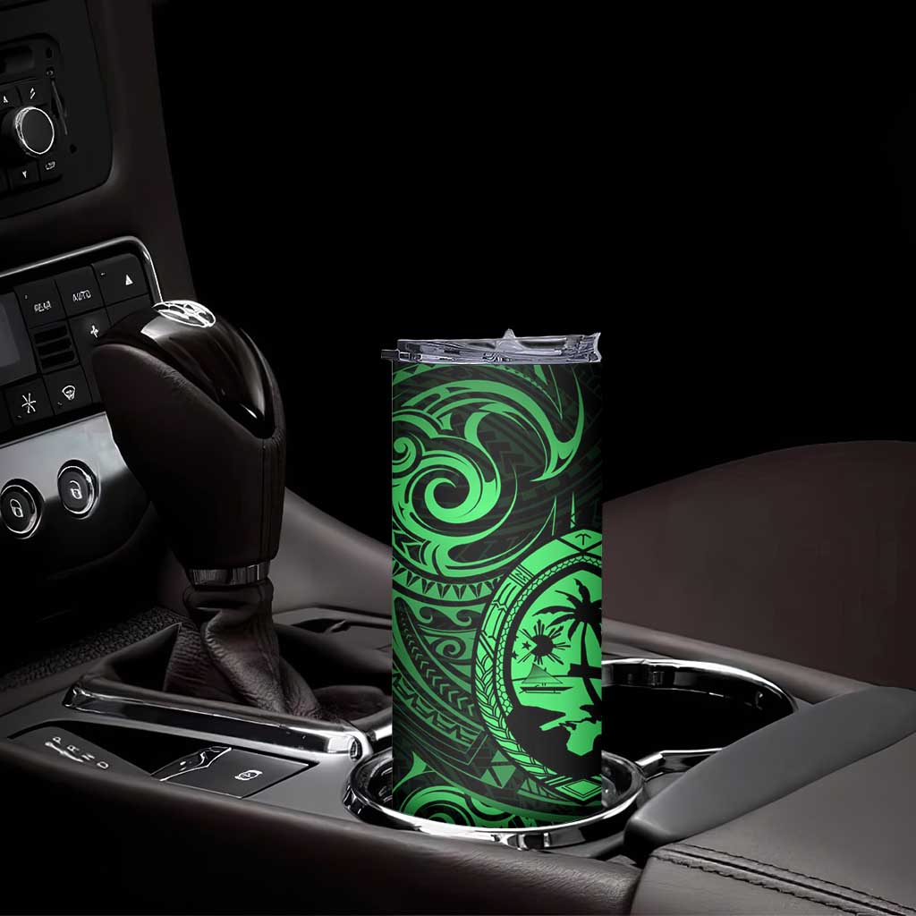 Polynesian Guam Coat of Arms Skinny Tumbler Polynesian Tribal Tattoo Green Version