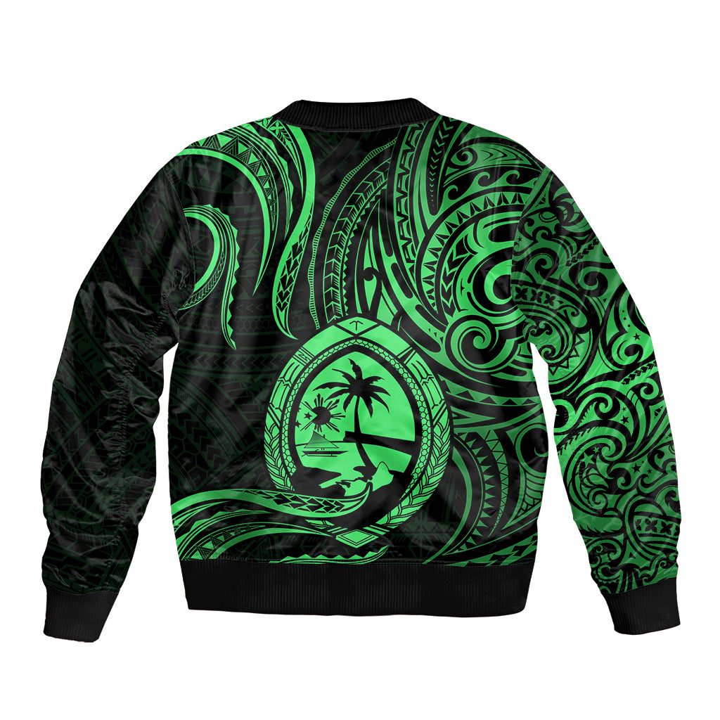 Polynesian Pride Guam Sleeve Zip Bomber Jacket With Polynesian Tribal Tattoo and Coat of Arms Green Version LT9 - Polynesian Pride