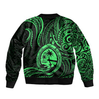 Polynesian Pride Guam Sleeve Zip Bomber Jacket With Polynesian Tribal Tattoo and Coat of Arms Green Version LT9 - Polynesian Pride