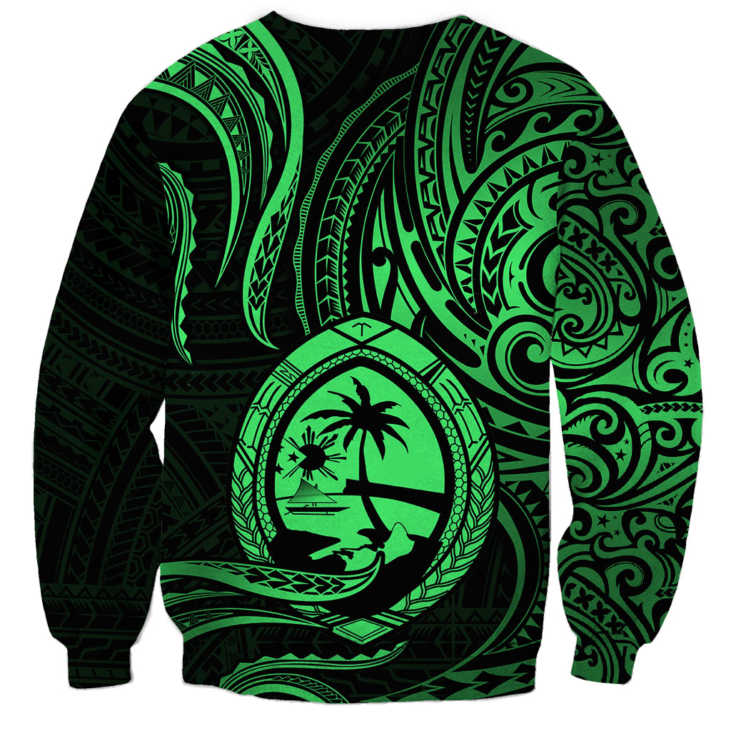 Polynesian Pride Guam Sweatshirt With Polynesian Tribal Tattoo and Coat of Arms Green Version LT9 - Polynesian Pride
