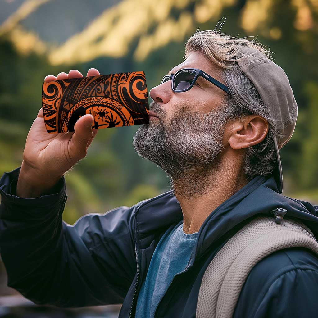 Polynesian Guam Coat of Arms 4 in 1 Can Cooler Tumbler Polynesian Tribal Tattoo Orange Version