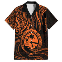 Polynesian Guam Coat of Arms Family Matching Short Sleeve Bodycon Dress and Hawaiian Shirt Polynesian Tribal Tattoo Orange Version