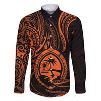 Polynesian Guam Coat of Arms Family Matching Short Sleeve Bodycon Dress and Hawaiian Shirt Polynesian Tribal Tattoo Orange Version