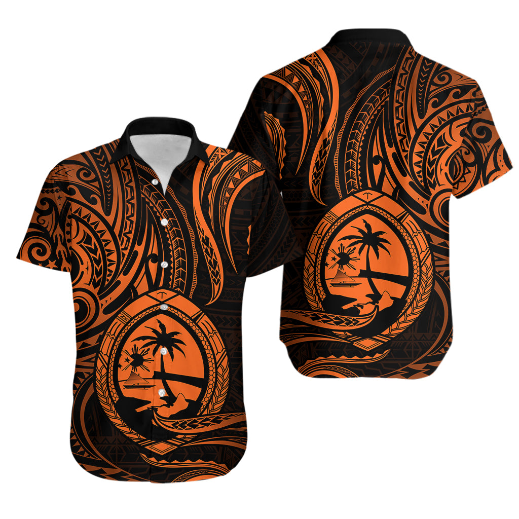 Polynesian Pride Guam Hawaiian Shirt With Polynesian Tribal Tattoo and Coat of Arms Orange Version LT9 Orange - Polynesian Pride