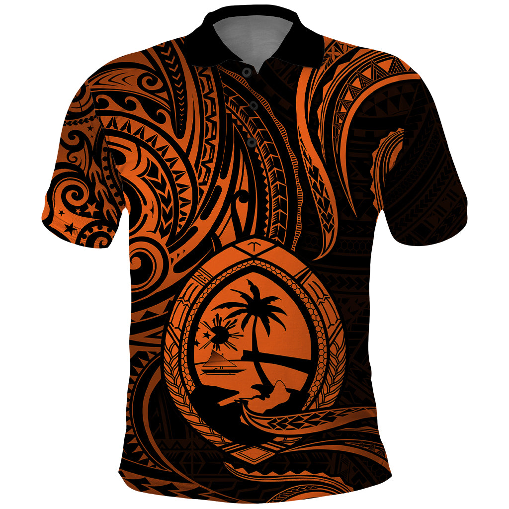 Polynesian Pride Guam Polo Shirt With Polynesian Tribal Tattoo and Coat of Arms Orange Version LT9 Orange - Polynesian Pride