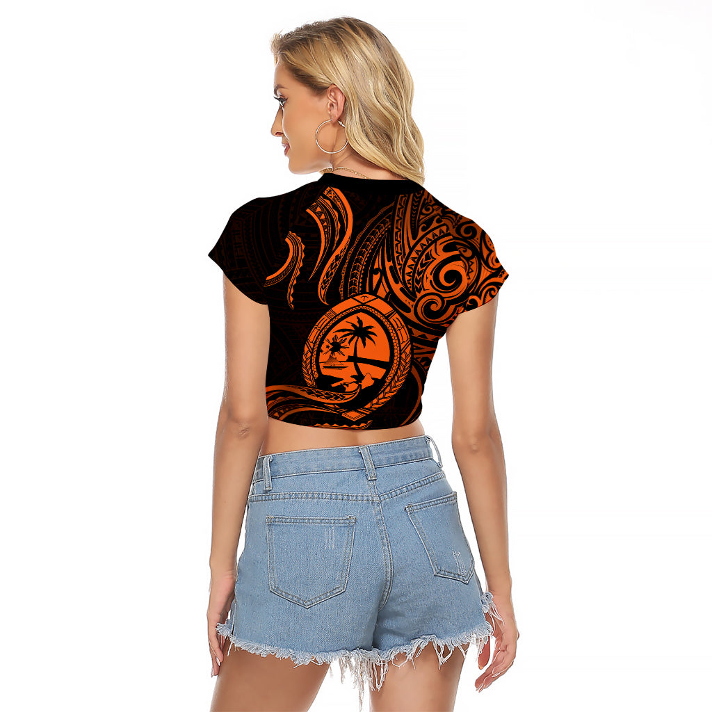 Polynesian Pride Guam Raglan Cropped T Shirt With Polynesian Tribal Tattoo and Coat of Arms Orange Version LT9 - Polynesian Pride