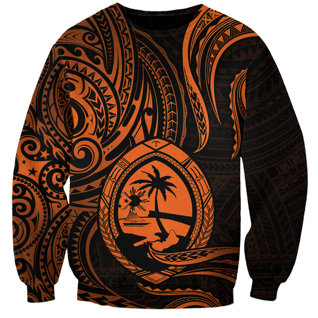 Polynesian Pride Guam Sweatshirt With Polynesian Tribal Tattoo and Coat of Arms Orange Version LT9 Unisex Orange - Polynesian Pride