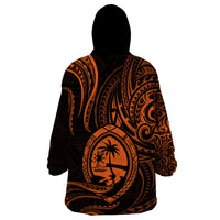 Polynesian Pride Guam Wearable Blanket Hoodie With Polynesian Tribal Tattoo and Coat of Arms Orange Version LT9 - Polynesian Pride