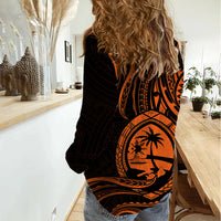 Polynesian Pride Guam Women Casual Shirt With Polynesian Tribal Tattoo and Coat of Arms Orange Version LT9 - Polynesian Pride