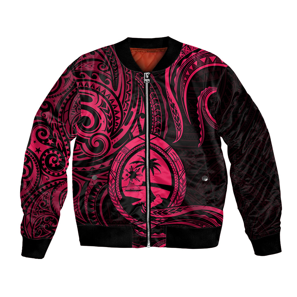 Polynesian Pride Guam Bomber Jacket With Polynesian Tribal Tattoo and Coat of Arms Pink Version LT9 Unisex Pink - Polynesian Pride