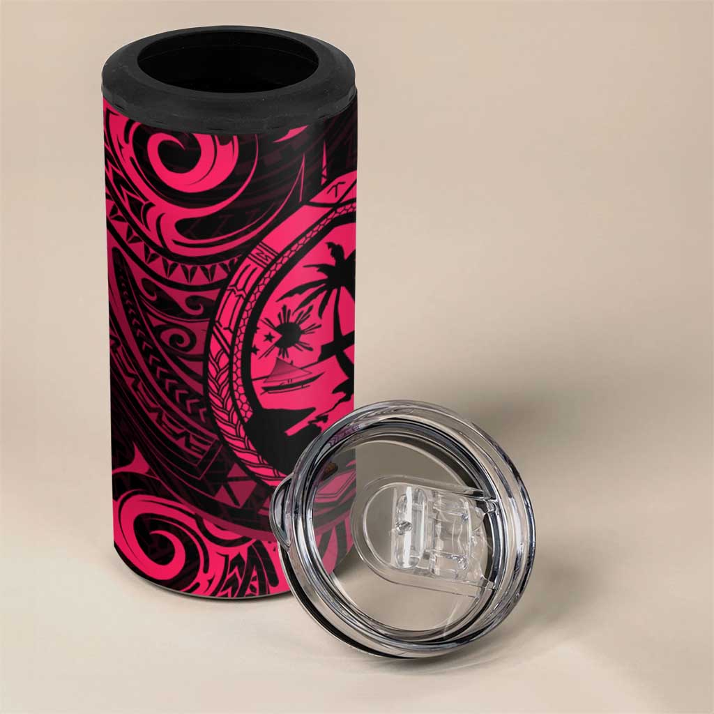 Polynesian Guam Coat of Arms 4 in 1 Can Cooler Tumbler Polynesian Tribal Tattoo Pink Version