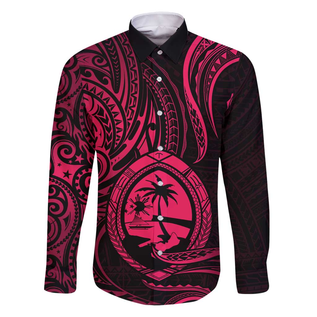 Polynesian Guam Coat of Arms Family Matching Tank Maxi Dress and Hawaiian Shirt Polynesian Tribal Tattoo Pink Version