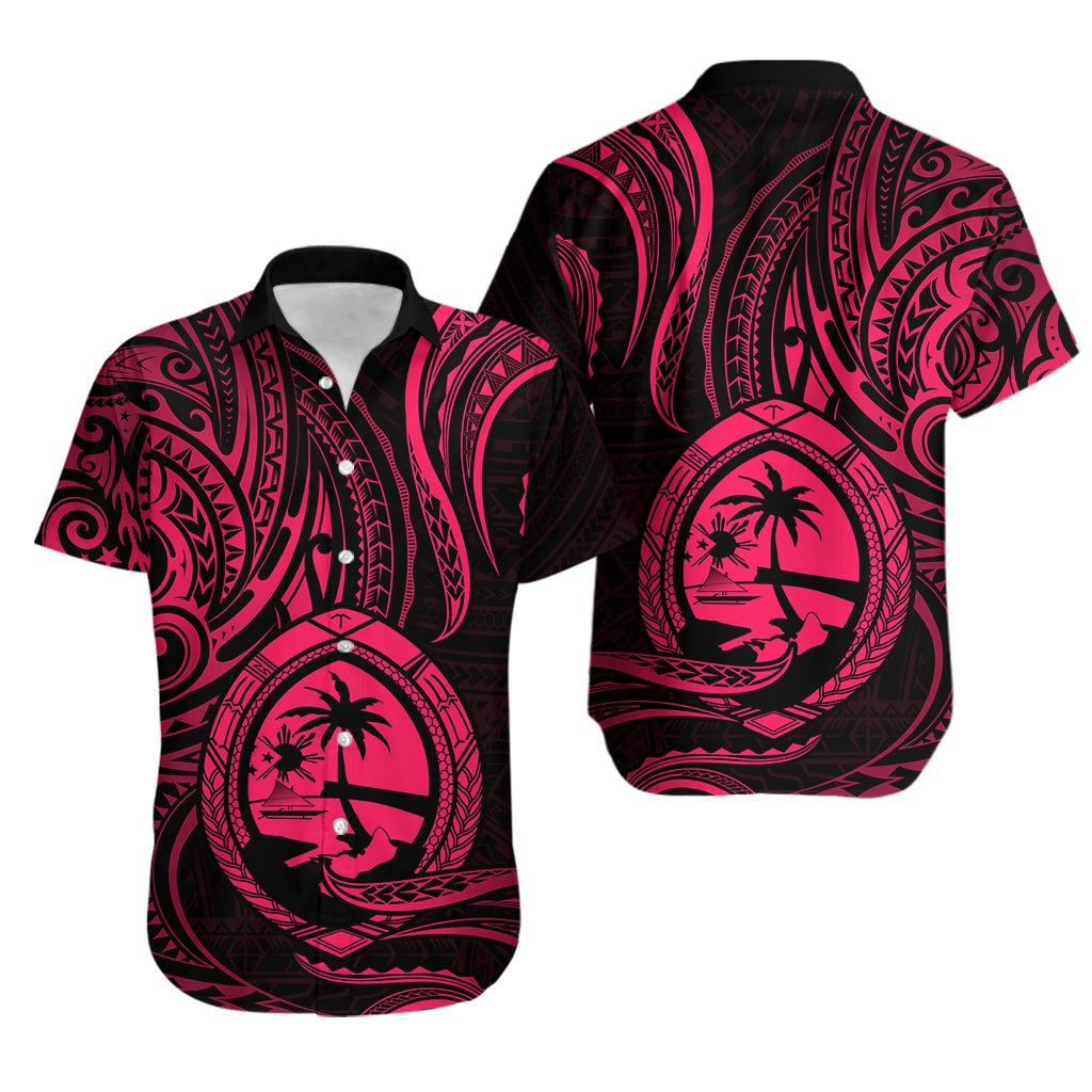 Polynesian Pride Guam Hawaiian Shirt With Polynesian Tribal Tattoo and Coat of Arms Pink Version LT9 Pink - Polynesian Pride
