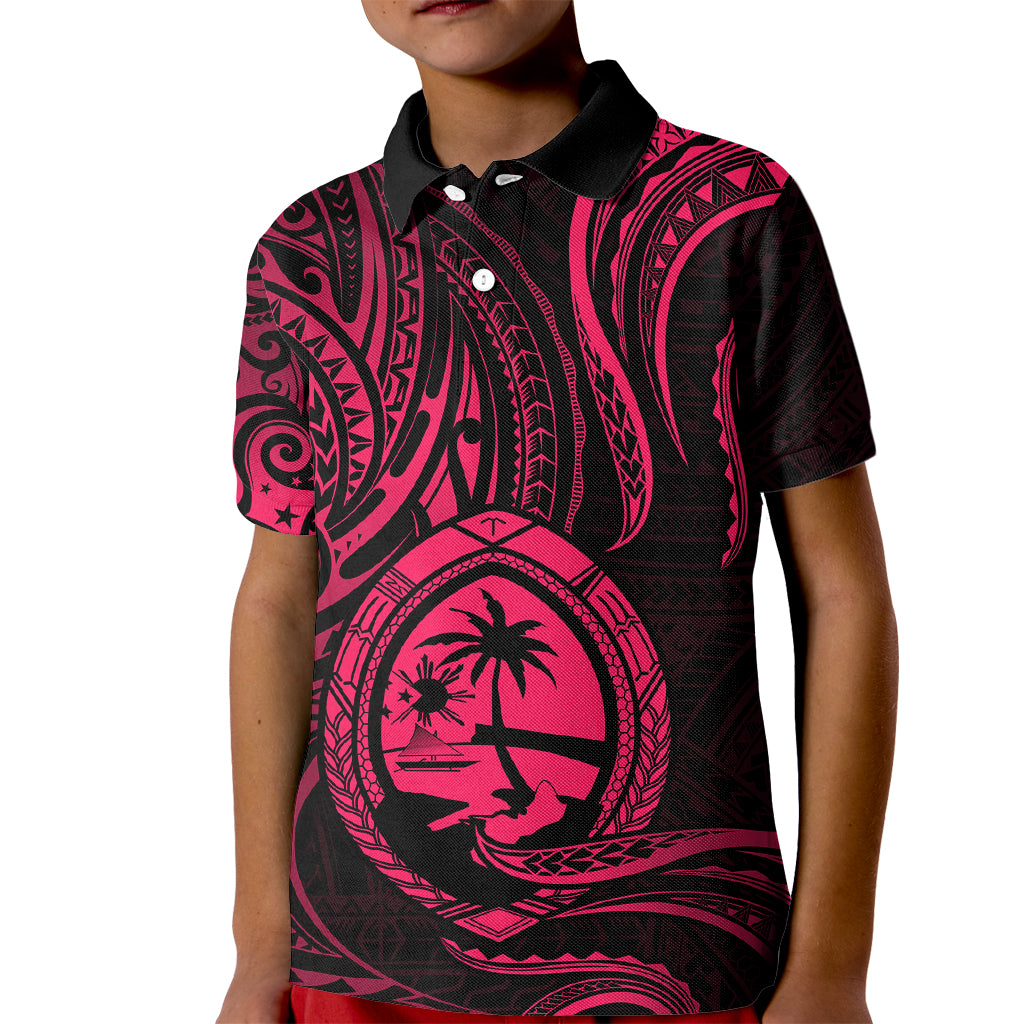 Polynesian Pride Guam Kid Polo Shirt With Polynesian Tribal Tattoo and Coat of Arms Pink Version LT9 Kid Pink - Polynesian Pride