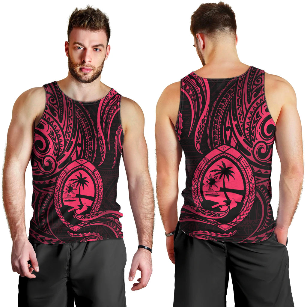 Polynesian Pride Guam Men Tank Top With Polynesian Tribal Tattoo and Coat of Arms Pink Version LT9 - Polynesian Pride