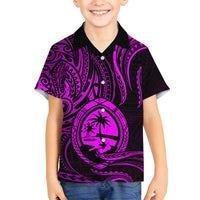 Polynesian Guam Coat of Arms Family Matching Summer Maxi Dress and Hawaiian Shirt Polynesian Tribal Tattoo Purple Version