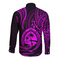 Polynesian Pride Guam Long Sleeve Button Shirt With Polynesian Tribal Tattoo and Coat of Arms Purple Version LT9 - Polynesian Pride