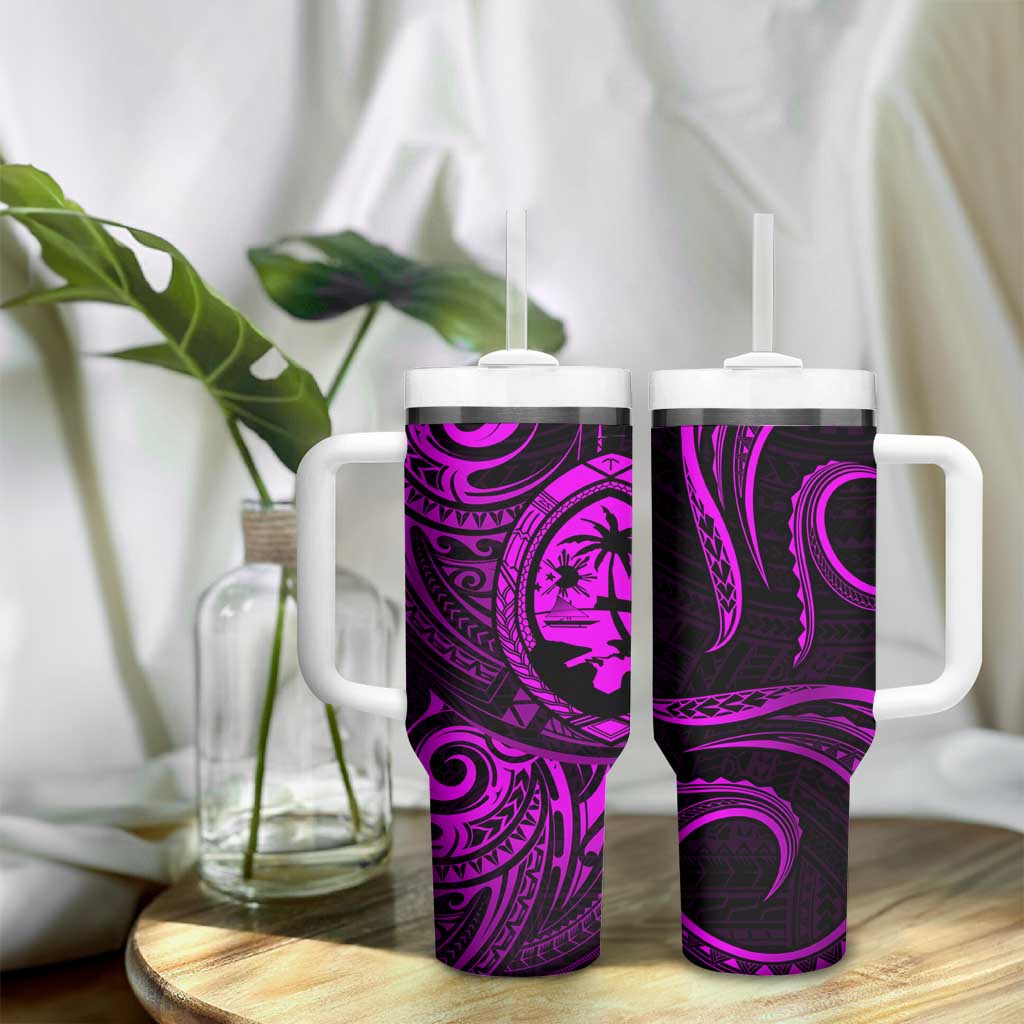Polynesian Guam Coat of Arms Tumbler With Handle Polynesian Tribal Tattoo Purple Version
