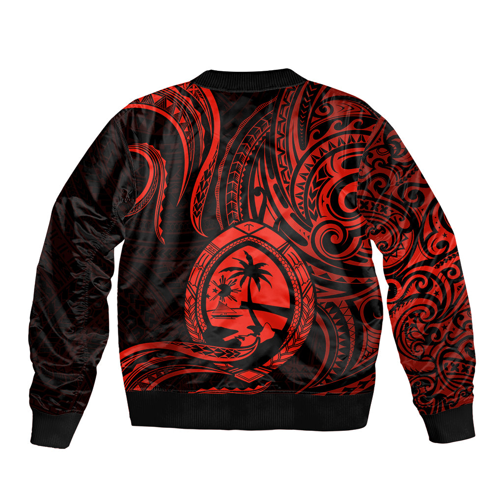 Polynesian Pride Guam Bomber Jacket With Polynesian Tribal Tattoo and Coat of Arms Red Version LT9 - Polynesian Pride