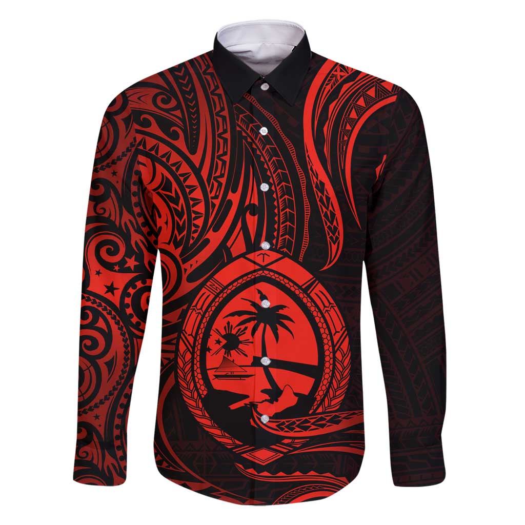 Polynesian Guam Coat of Arms Family Matching Tank Maxi Dress and Hawaiian Shirt Polynesian Tribal Tattoo Red Version