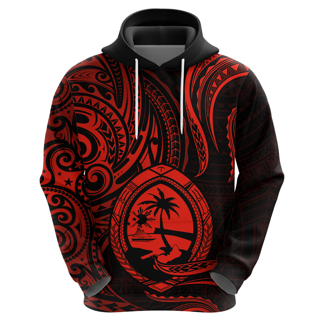 Polynesian Pride Guam Hoodie With Polynesian Tribal Tattoo and Coat of Arms Red Version LT9 - Polynesian Pride
