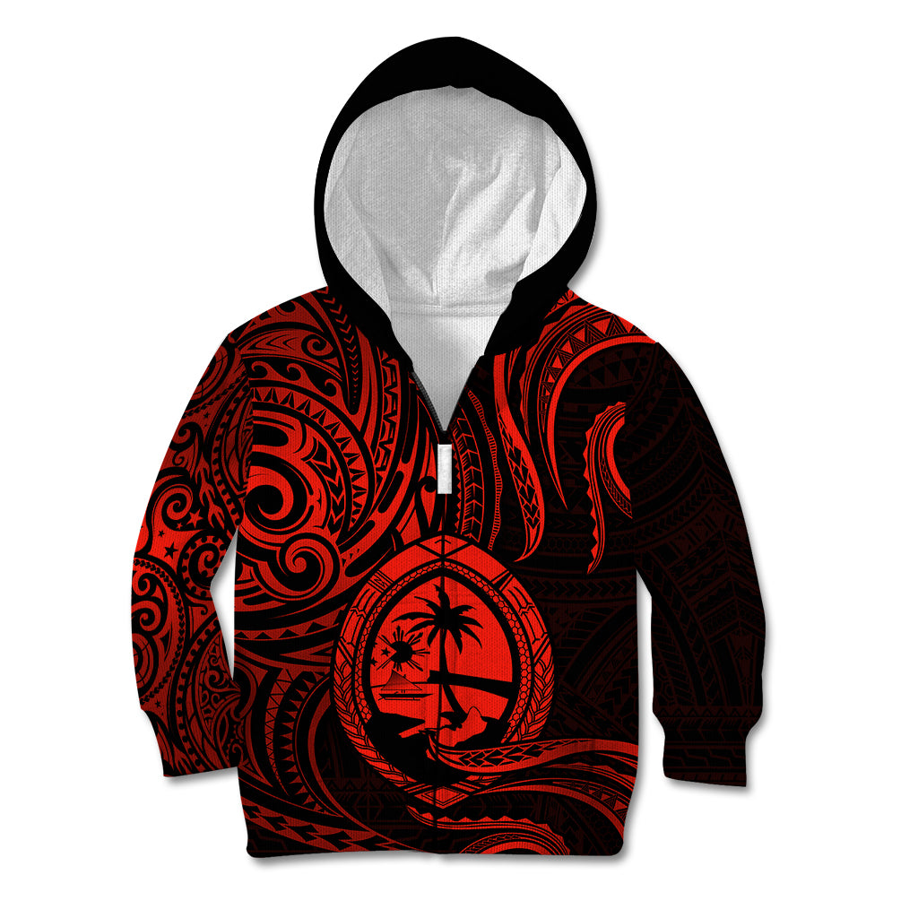Polynesian Pride Guam Kid Hoodie With Polynesian Tribal Tattoo and Coat of Arms Red Version LT9 - Polynesian Pride