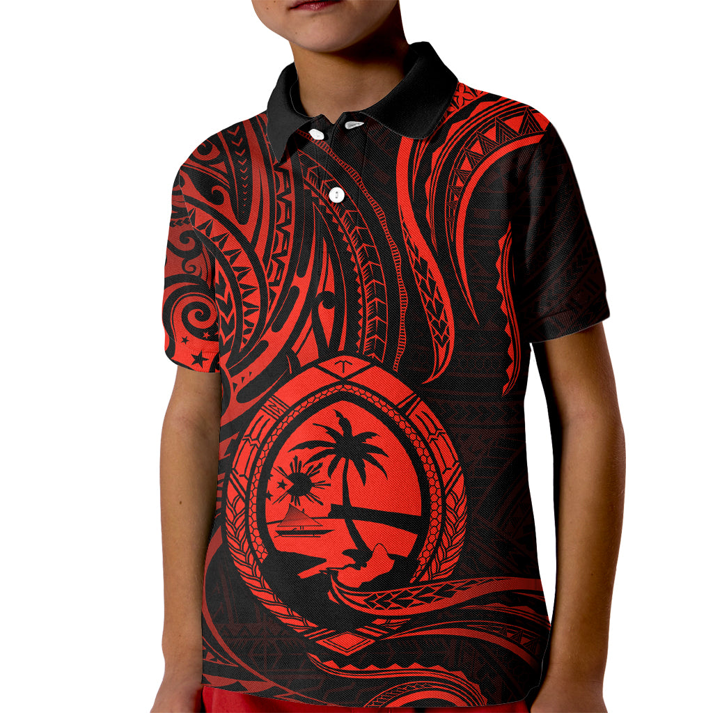 Polynesian Pride Guam Kid Polo Shirt With Polynesian Tribal Tattoo and Coat of Arms Red Version LT9 Kid Red - Polynesian Pride