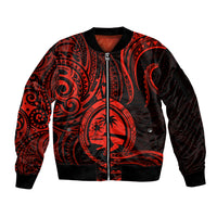 Polynesian Pride Guam Sleeve Zip Bomber Jacket With Polynesian Tribal Tattoo and Coat of Arms Red Version LT9 Unisex Red - Polynesian Pride