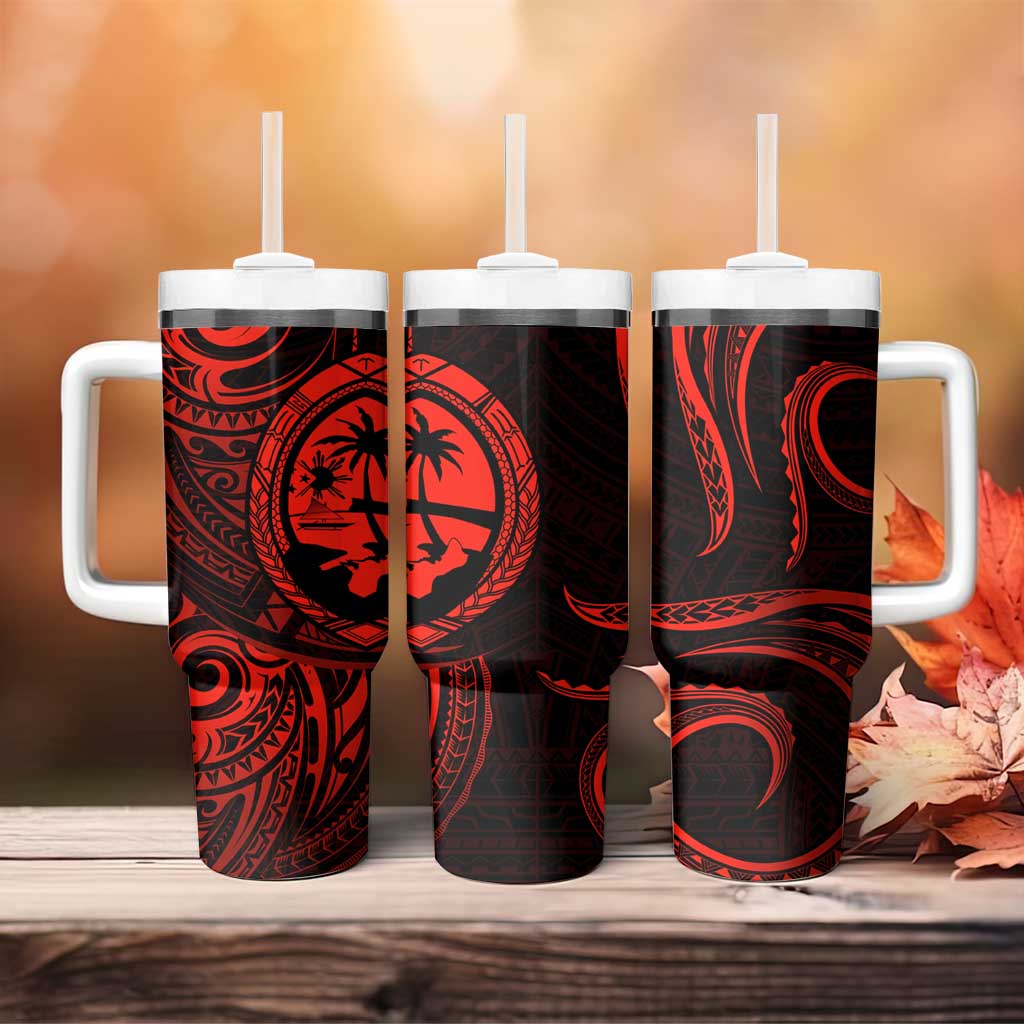 Polynesian Guam Coat of Arms Tumbler With Handle Polynesian Tribal Tattoo Red Version