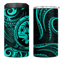 Polynesian Guam Coat of Arms 4 in 1 Can Cooler Tumbler Polynesian Tribal Tattoo Turquoise Version