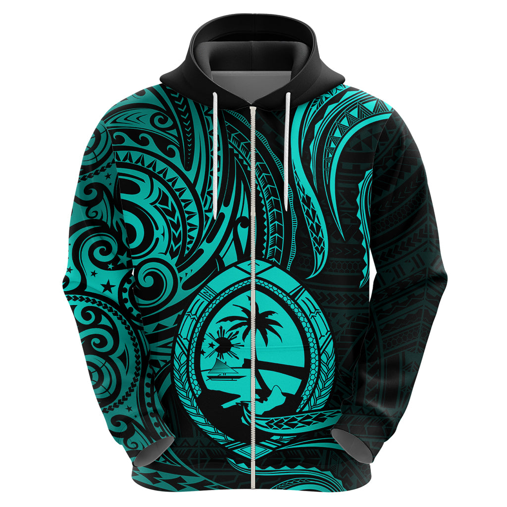 Polynesian Pride Guam Hoodie With Polynesian Tribal Tattoo and Coat of Arms Turquoise Version LT9 - Polynesian Pride