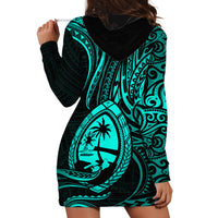 Polynesian Pride Guam Hoodie Dress With Polynesian Tribal Tattoo and Coat of Arms Turquoise Version LT9 - Polynesian Pride