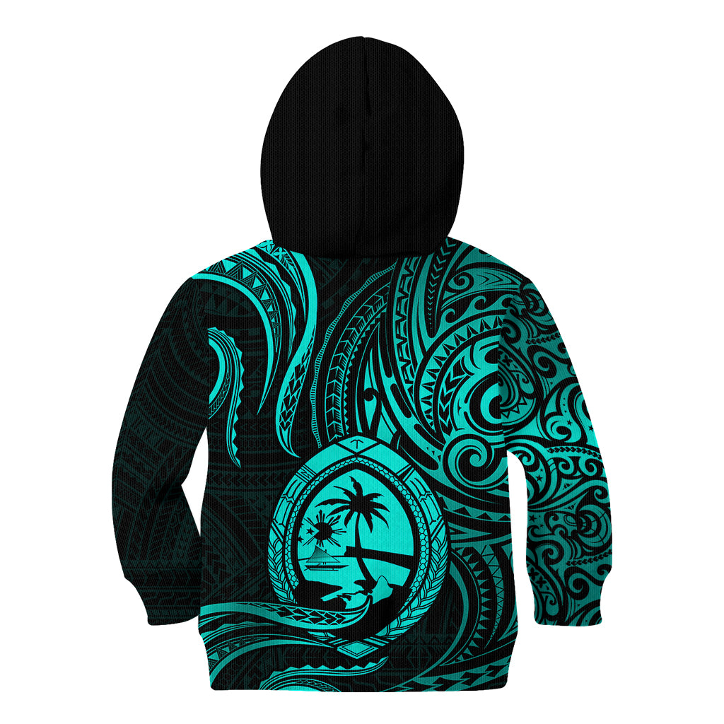 Polynesian Pride Guam Kid Hoodie With Polynesian Tribal Tattoo and Coat of Arms Turquoise Version LT9 Zip Hoodie turquoise - Polynesian Pride