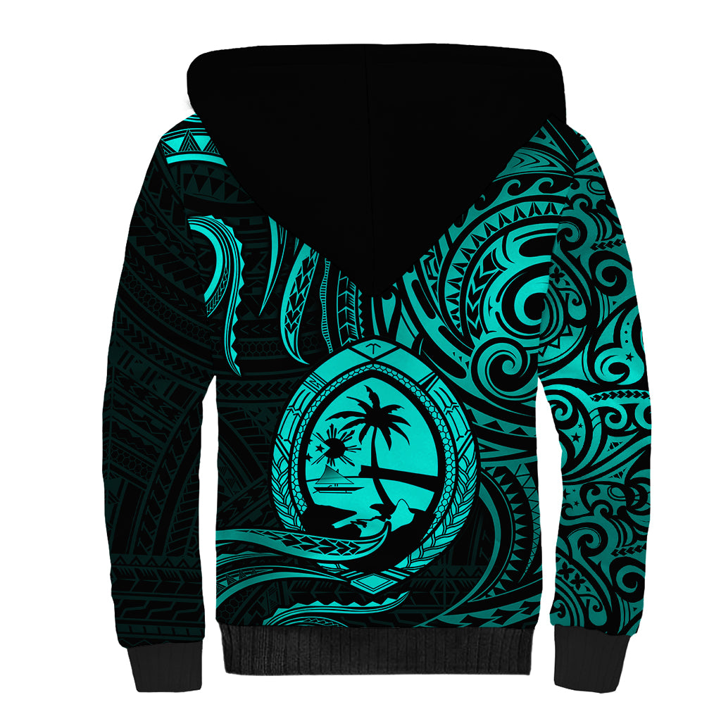 Polynesian Pride Guam Sherpa Hoodie With Polynesian Tribal Tattoo and Coat of Arms Turquoise Version LT9 - Polynesian Pride