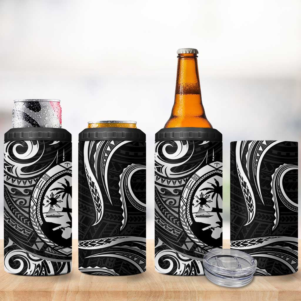Polynesian Guam Coat of Arms 4 in 1 Can Cooler Tumbler Polynesian Tribal Tattoo Black Version