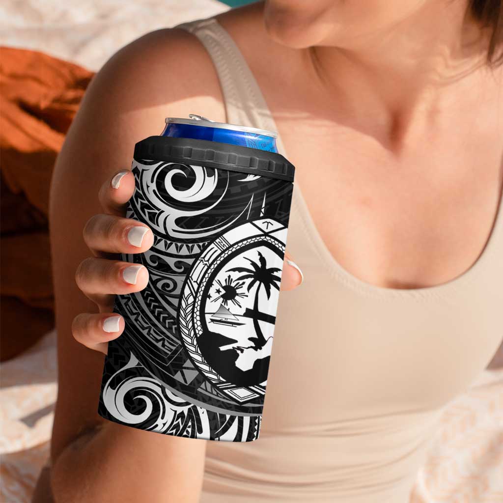 Polynesian Guam Coat of Arms 4 in 1 Can Cooler Tumbler Polynesian Tribal Tattoo Black Version