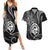 Polynesian Guam Coat of Arms Couples Matching Summer Maxi Dress and Hawaiian Shirt Polynesian Tribal Tattoo Black Version