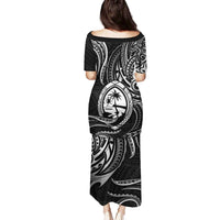 Polynesian Guam Coat of Arms Family Matching Puletasi and Hawaiian Shirt Polynesian Tribal Tattoo Black Version