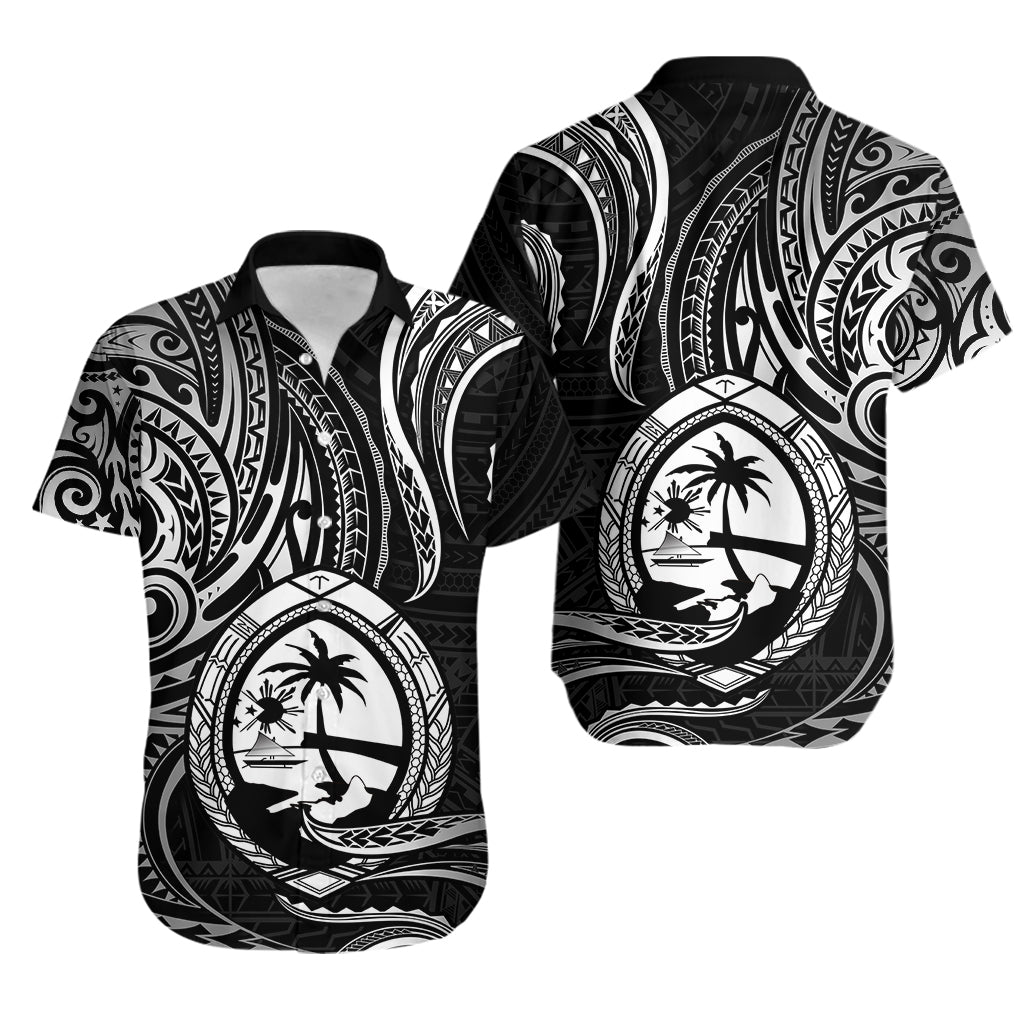 Polynesian Pride Guam Hawaiian Shirt With Polynesian Tribal Tattoo and Coat of Arms Black Version LT9 Black - Polynesian Pride