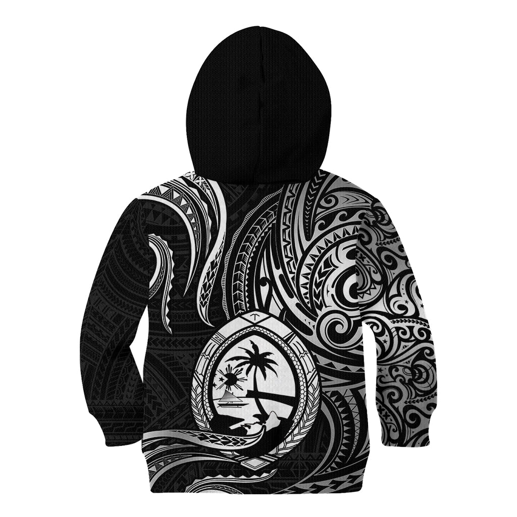 Polynesian Pride Guam Kid Hoodie With Polynesian Tribal Tattoo and Coat of Arms Black Version LT9 Zip Hoodie Black - Polynesian Pride