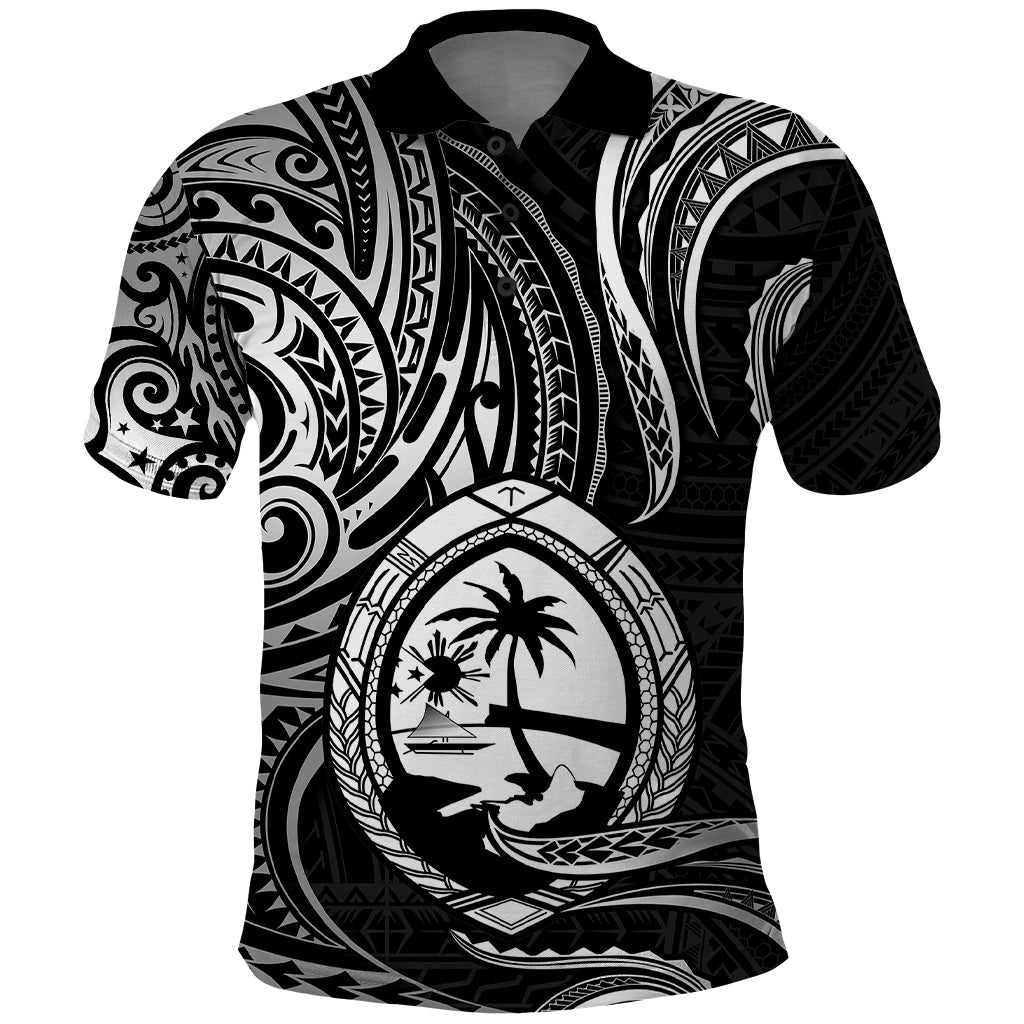 Polynesian Pride Guam Polo Shirt With Polynesian Tribal Tattoo and Coat of Arms Black Version LT9 Black - Polynesian Pride
