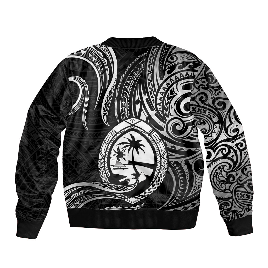 Polynesian Pride Guam Sleeve Zip Bomber Jacket With Polynesian Tribal Tattoo and Coat of Arms Black Version LT9 - Polynesian Pride