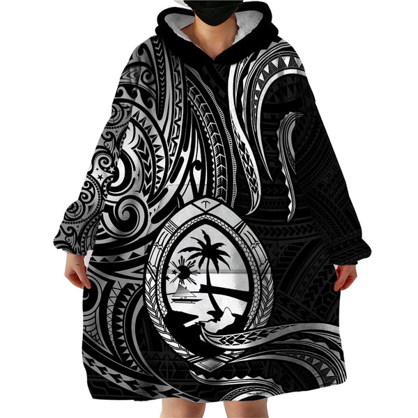 Polynesian Pride Guam Hoodie Dress With Polynesian Tribal Tattoo and Coat of Arms Black Version LT9