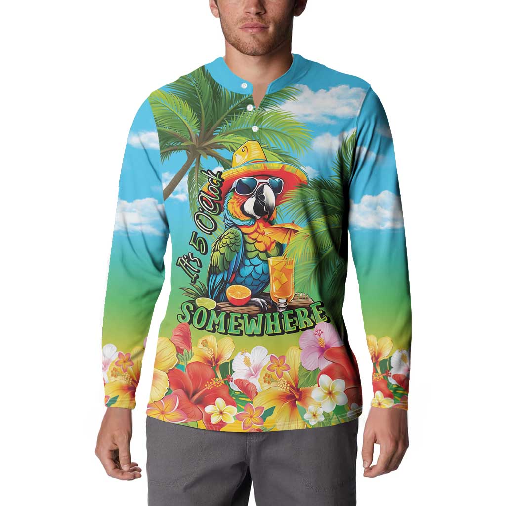 Always 5 O'clock Button Sweatshirt Hawaiian Tropical Parrot - Polynesian Pride
