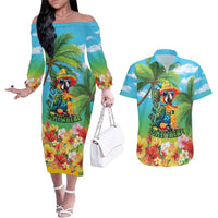 Always 5 O'clock Couples Matching Off The Shoulder Long Sleeve Dress and Hawaiian Shirt Hawaiian Tropical Parrot - Polynesian Pride